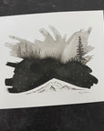 Beauty in the Upside Down 39 - Summertime Mountaintop and new Moon - Original Drawing - 8”x10”