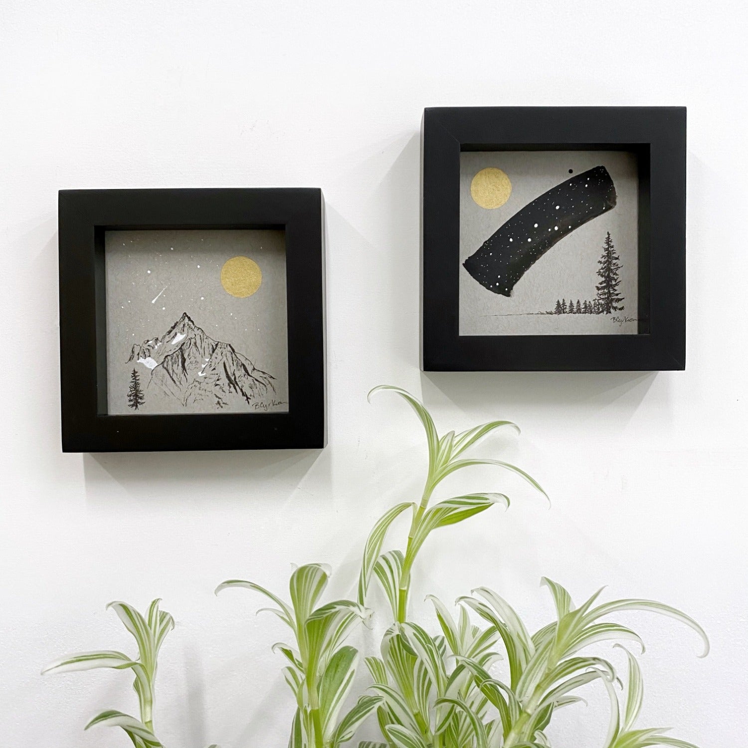 Lyra, Full Moon and a Grassy Mountain Horizon - Grey and Gold Collection 