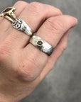 Tiny Hammered Dimpled Band with Rough Diamond in Palladium Sterling Silver - size 5.5 - Ready to Ship - Beth Cyr Handmade Jewelry