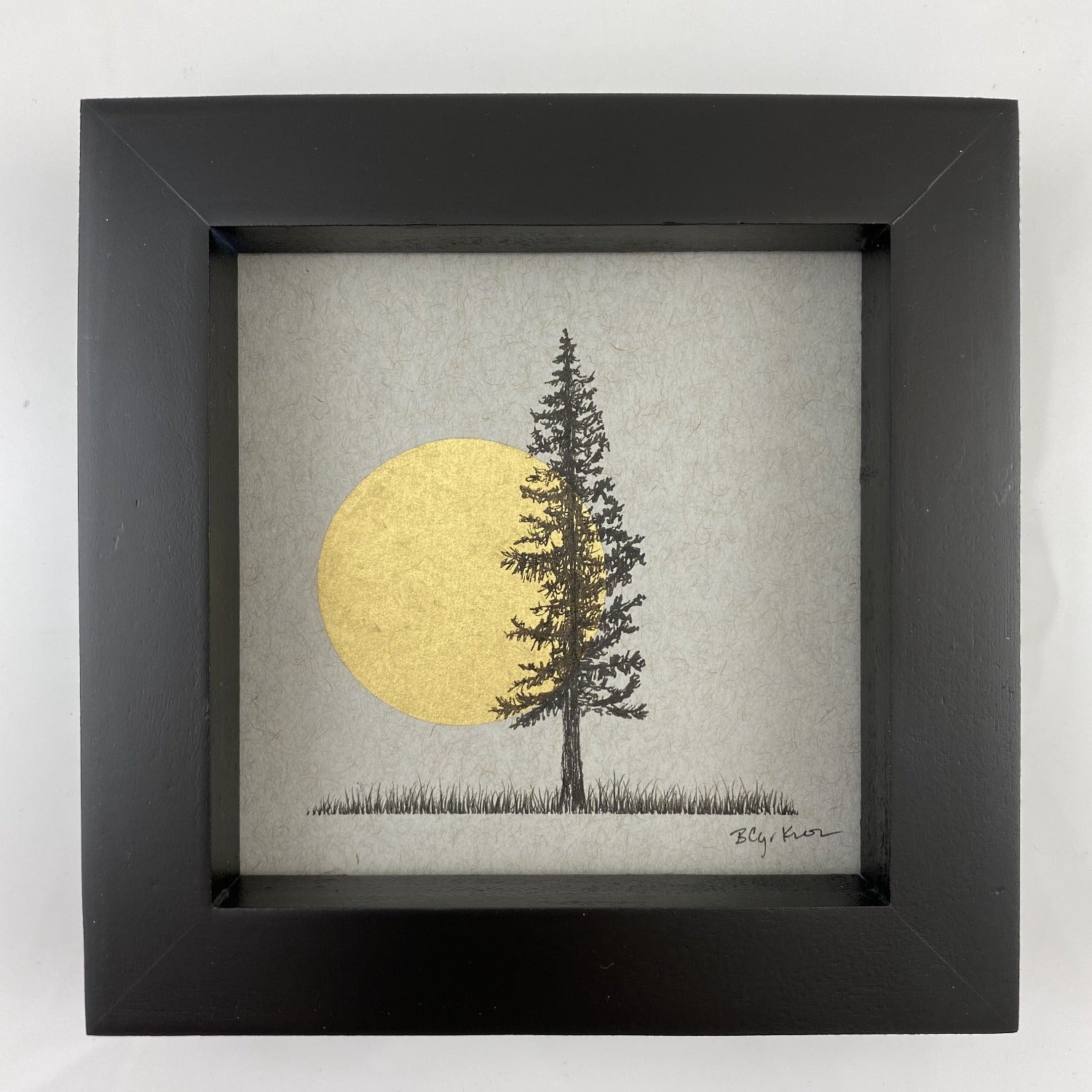 Giant Moon and Solo Tree in Field - Grey and Gold Collection 