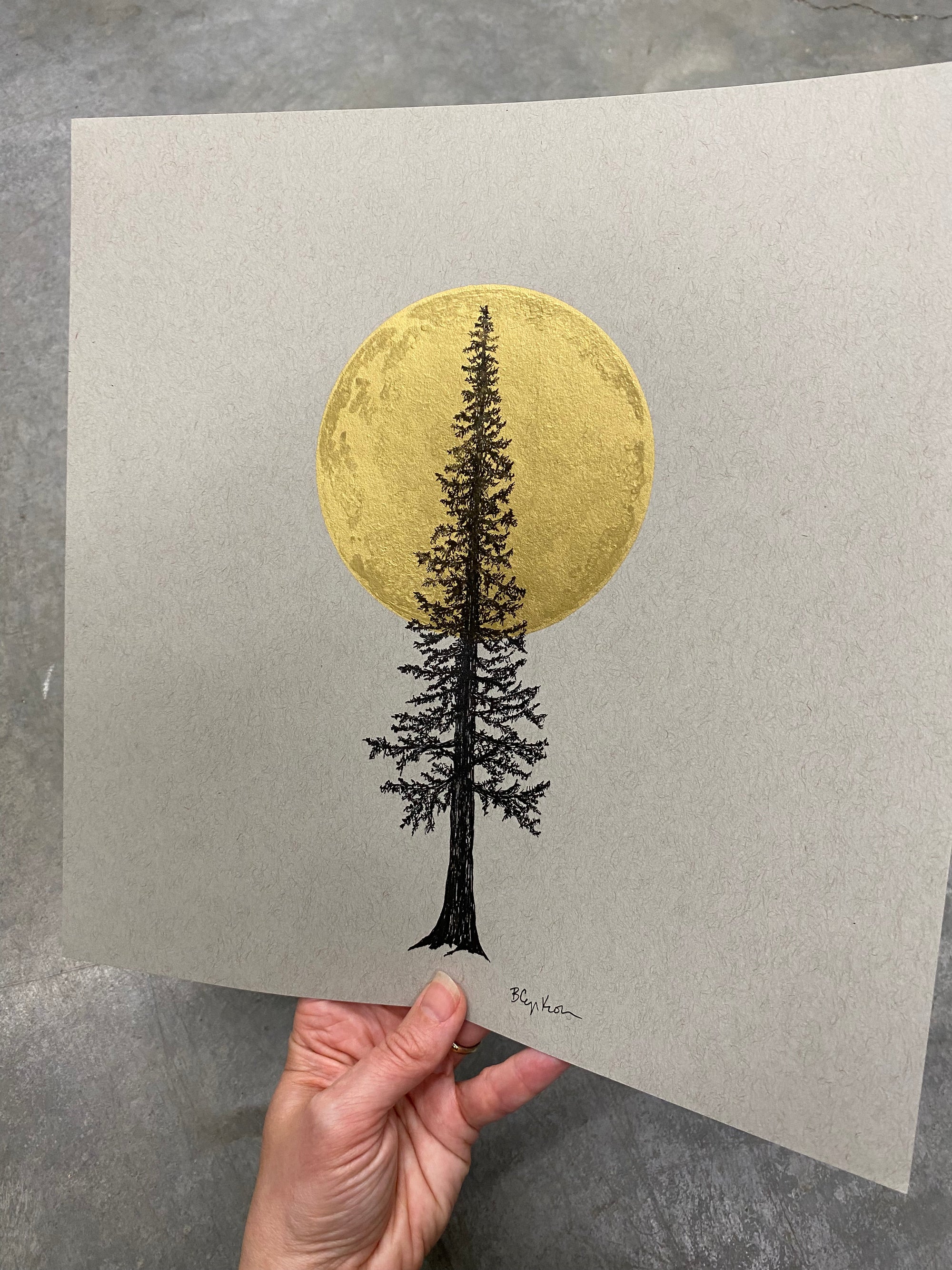 Super Moon and Tall Tree - Grey and Gold Collection 