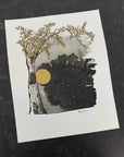 Beauty in the Upside Down 44 - Moonlit Bark and Golden Leaves - Original Drawing - 8”x10”