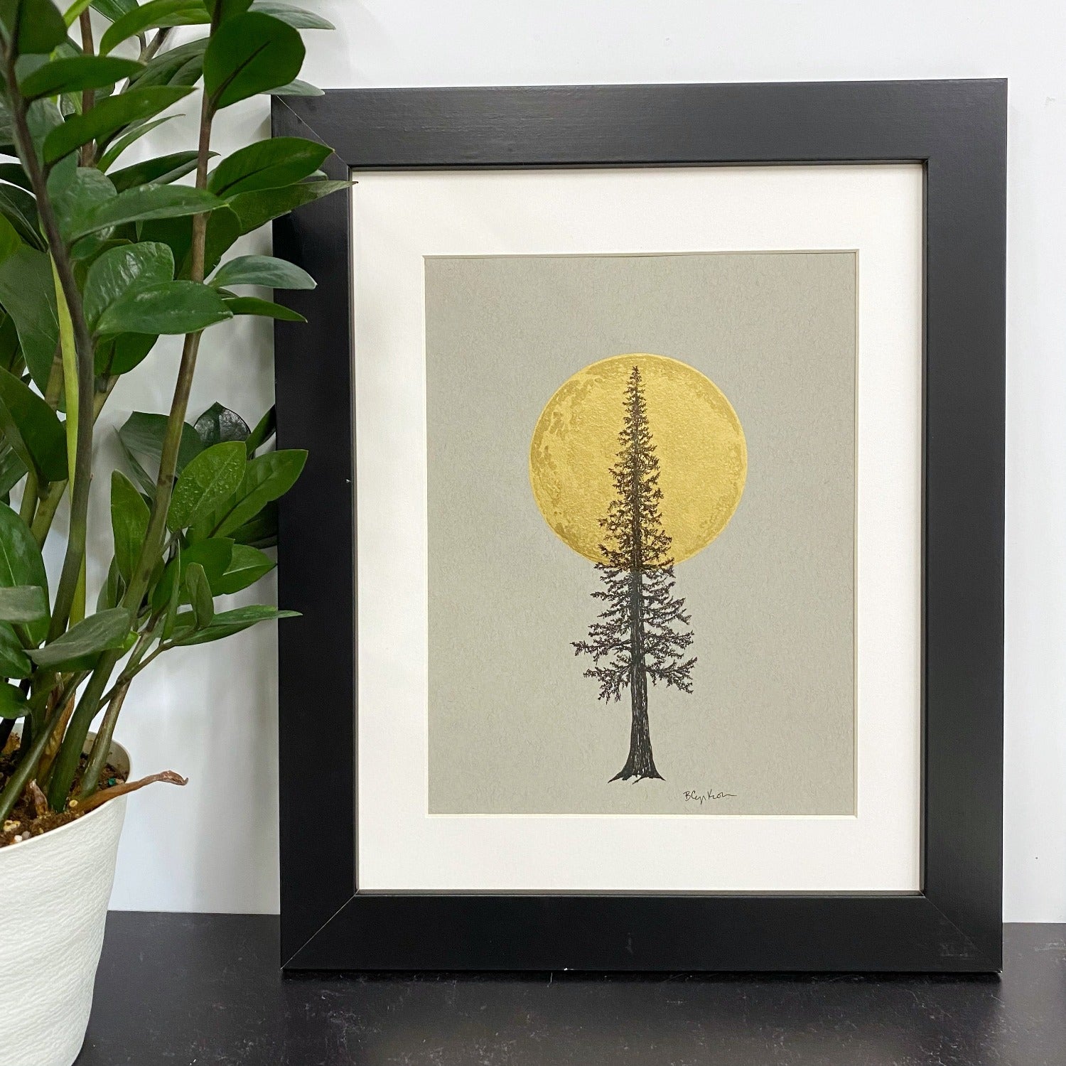 Super Moon and Tall Tree - Grey and Gold Collection 