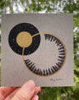 Full Moon Tree Circle - Grey and Gold Collection - Original drawing - 4"x4"