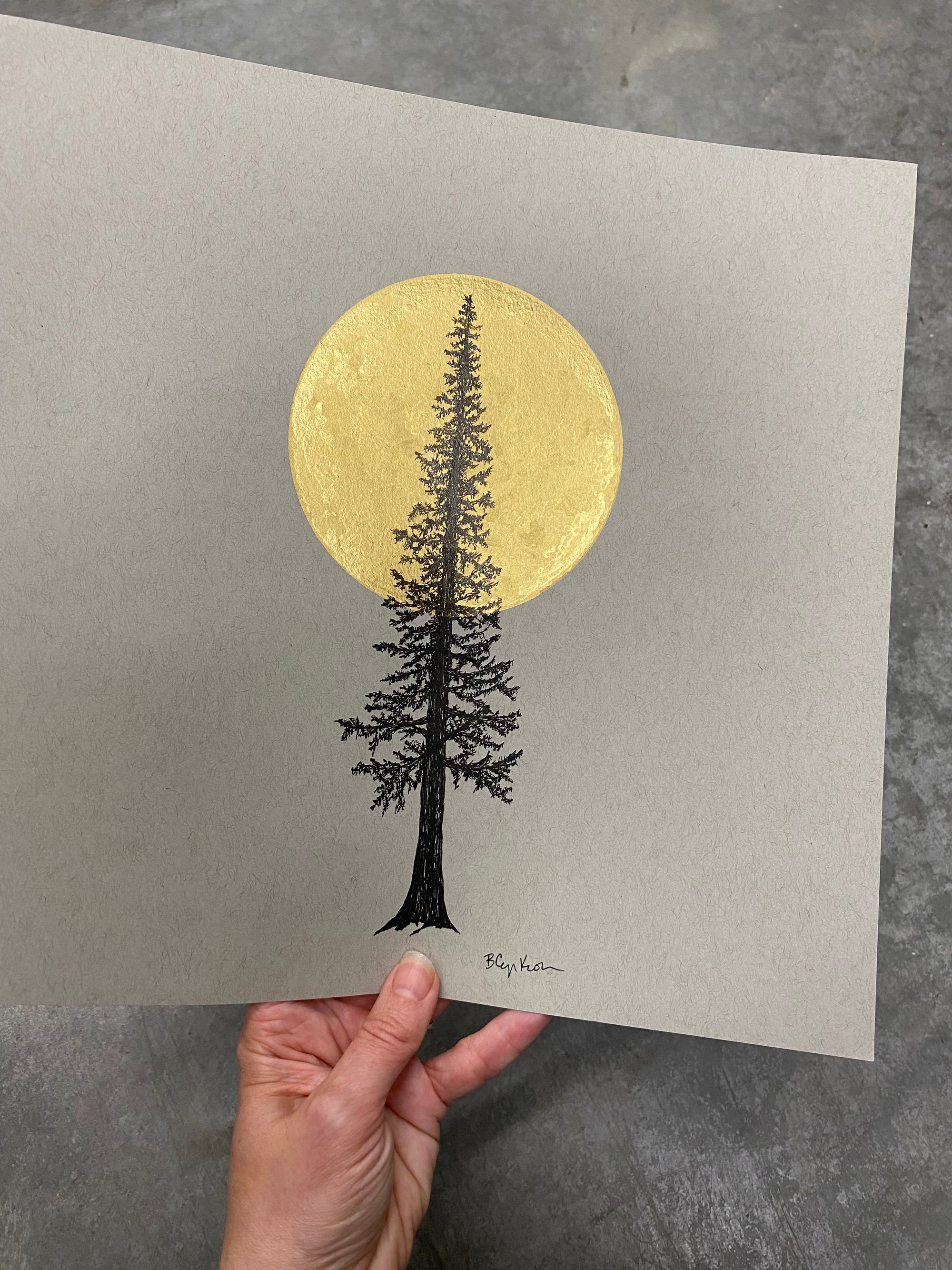 Super Moon and Tall Tree - Grey and Gold Collection 