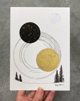 Orion Orbiting with the Sun and Moon - Original Drawing - 5" x 7"