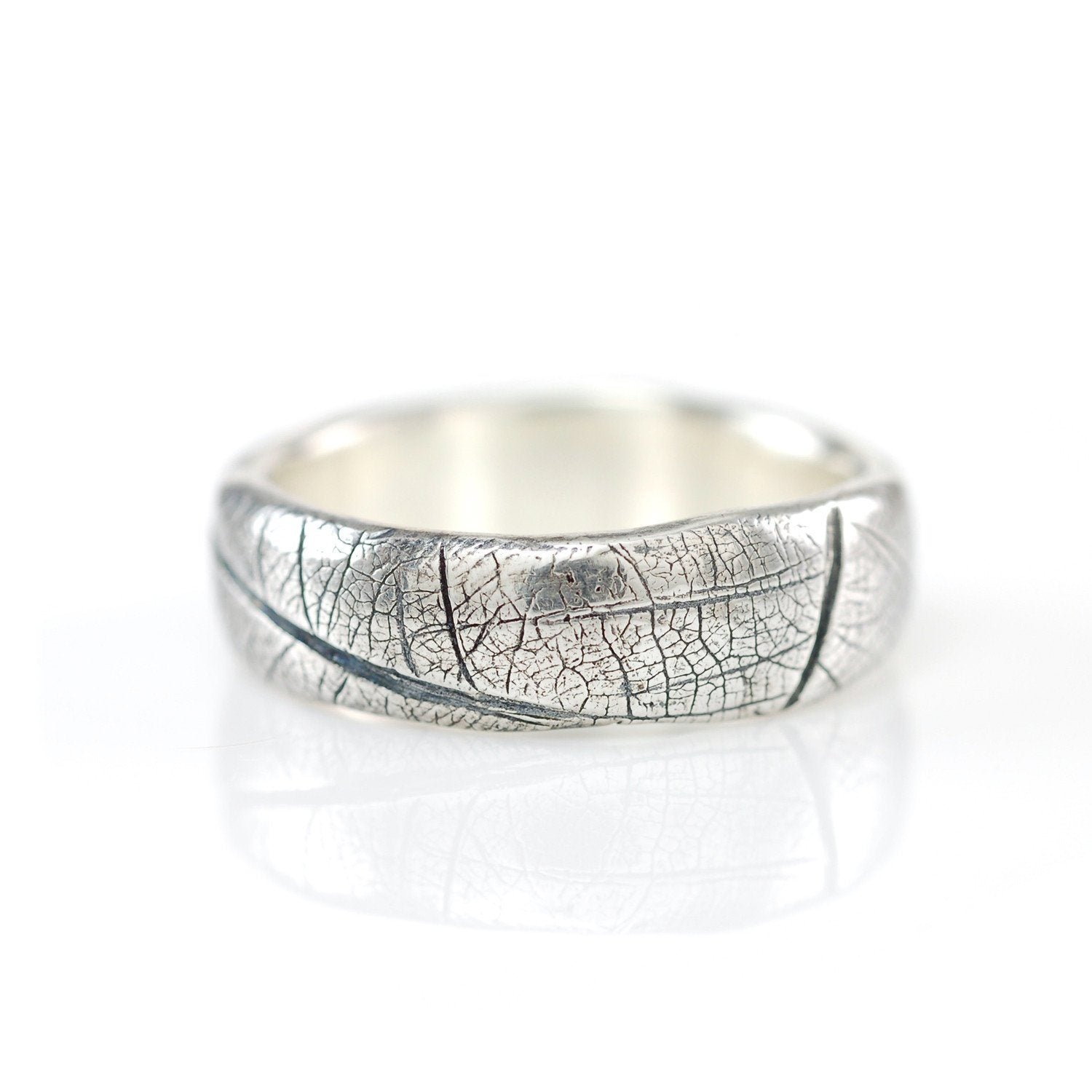 Leaf Imprint Band in Palladium Sterling Silver - Size 8 - Ready to Ship - Beth Cyr Handmade Jewelry