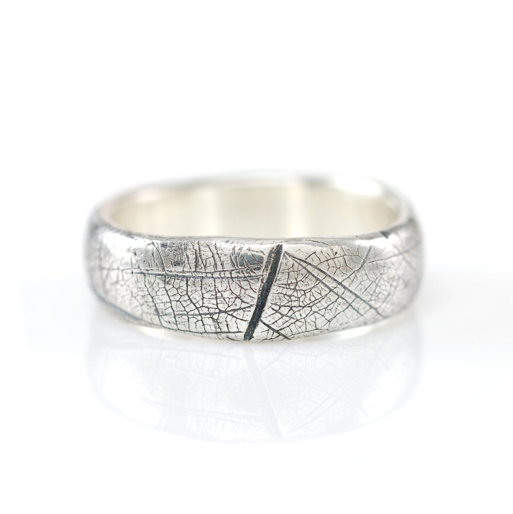 Leaf Imprint Band in Palladium Sterling Silver - Size 8 - Ready to Ship - Beth Cyr Handmade Jewelry