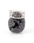 Meteorite and Moissanite Triple Ring in Palladium Sterling Silver - size 6.5 - Ready to Ship - Beth Cyr Handmade Jewelry