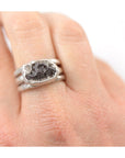 Meteorite and Moissanite Triple Ring in Palladium Sterling Silver - size 6.5 - Ready to Ship - Beth Cyr Handmade Jewelry