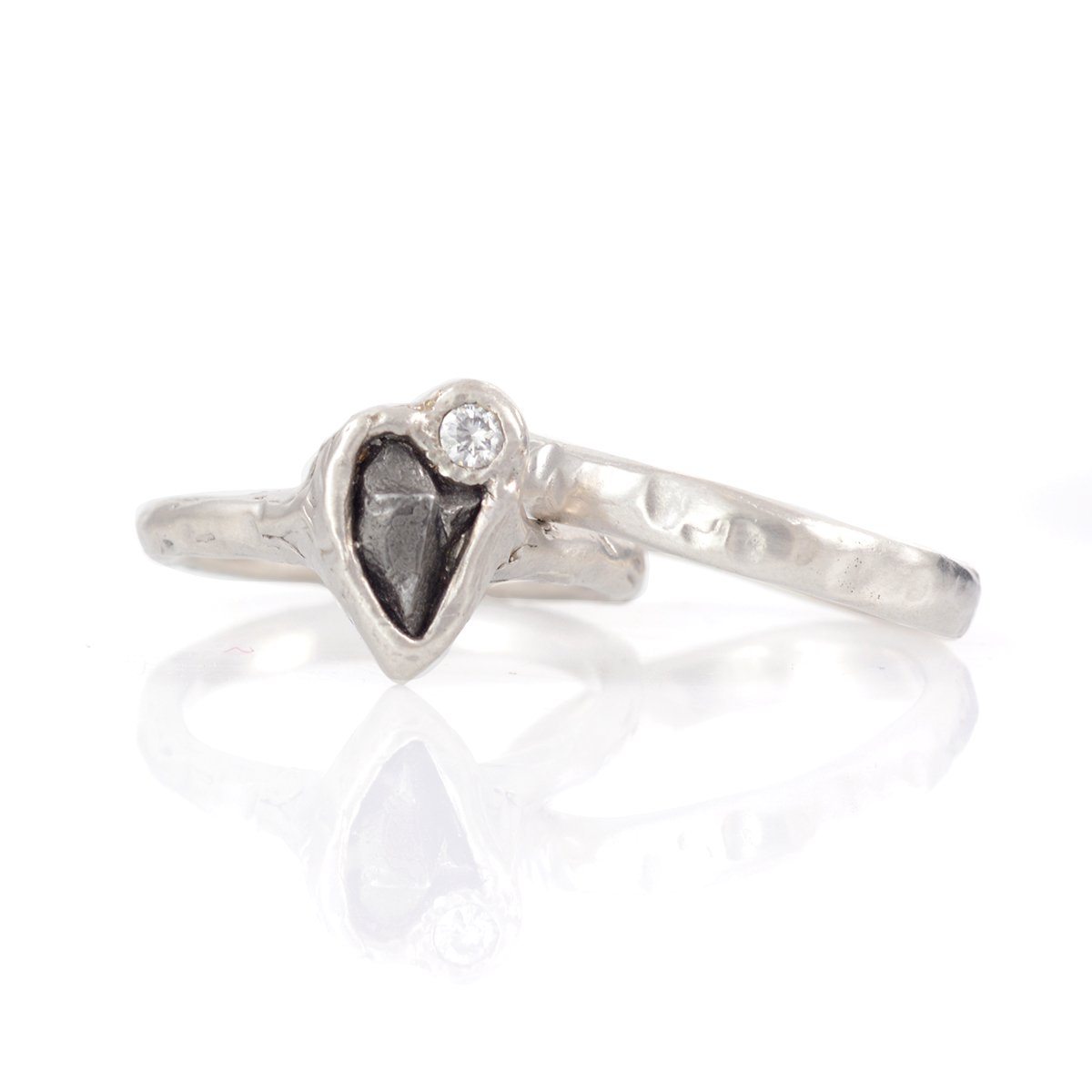 Meteorite and Moissanite Ring Set in Palladium Sterling Silver - size 6 1/4 - Ready to Ship - Beth Cyr Handmade Jewelry