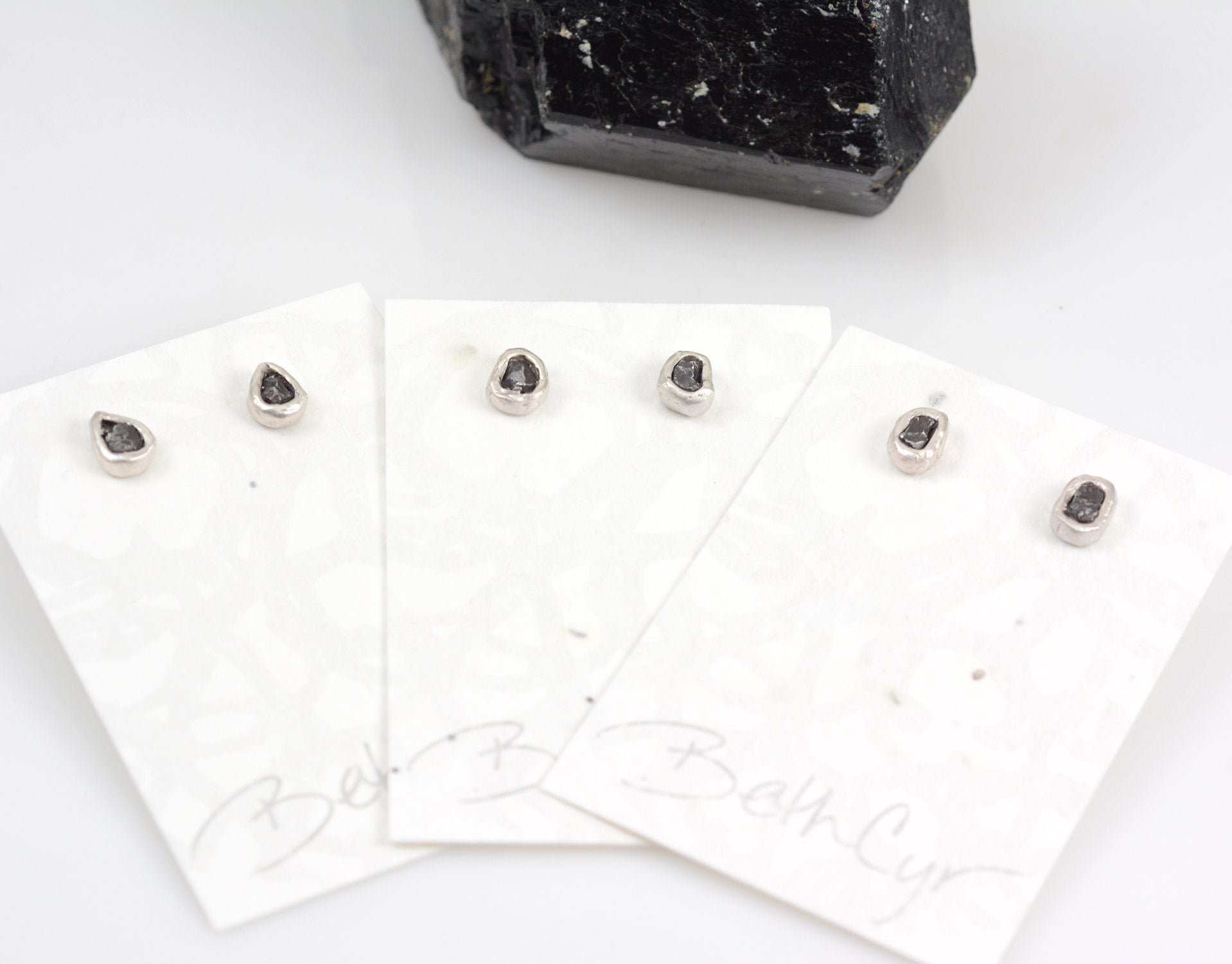 Meteorite Post Earrings in Sterling Silver - Ready to ship - Beth Cyr Handmade Jewelry