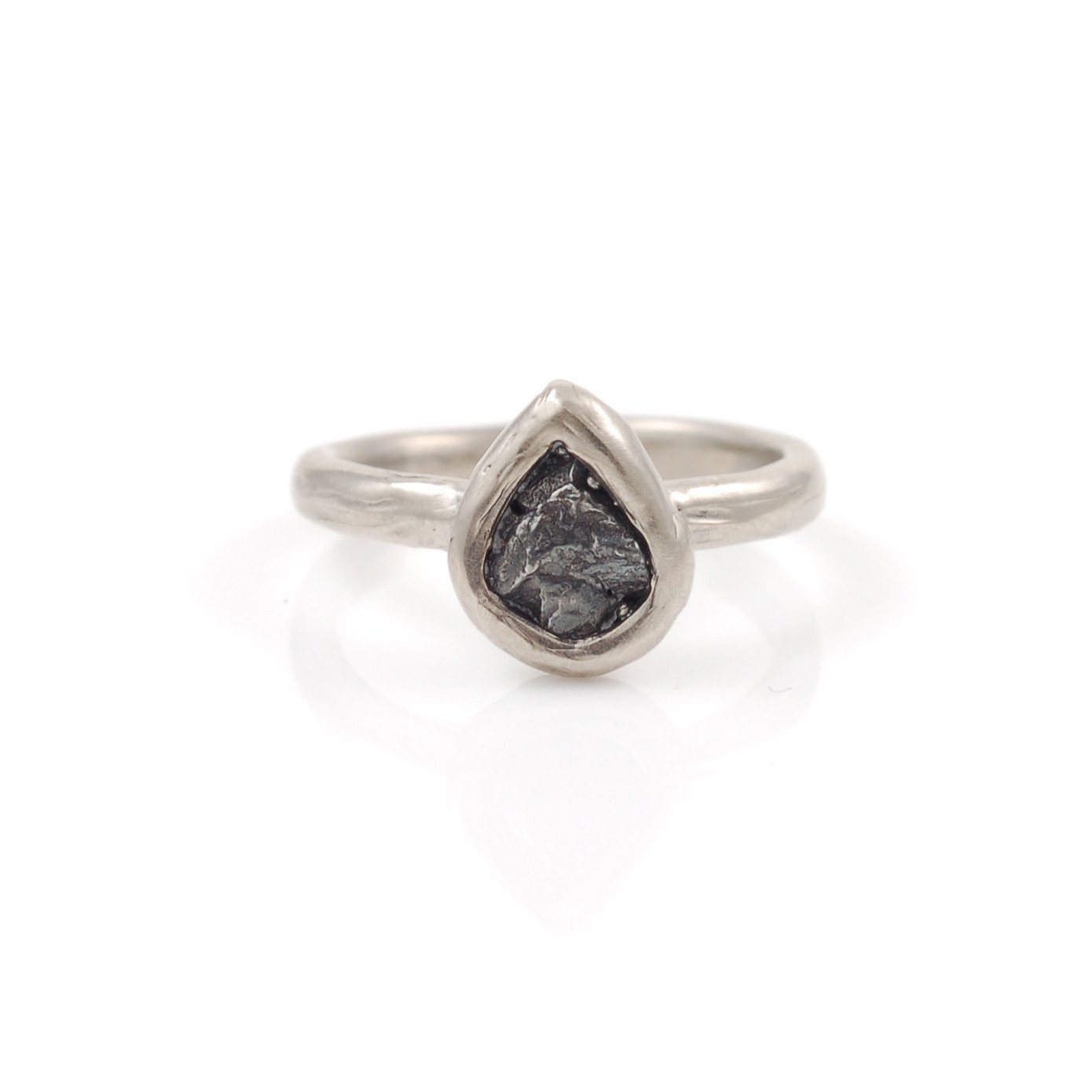 Single Meteorite Ring in Palladium/Silver - size 5 - Ready to Ship - Beth Cyr Handmade Jewelry