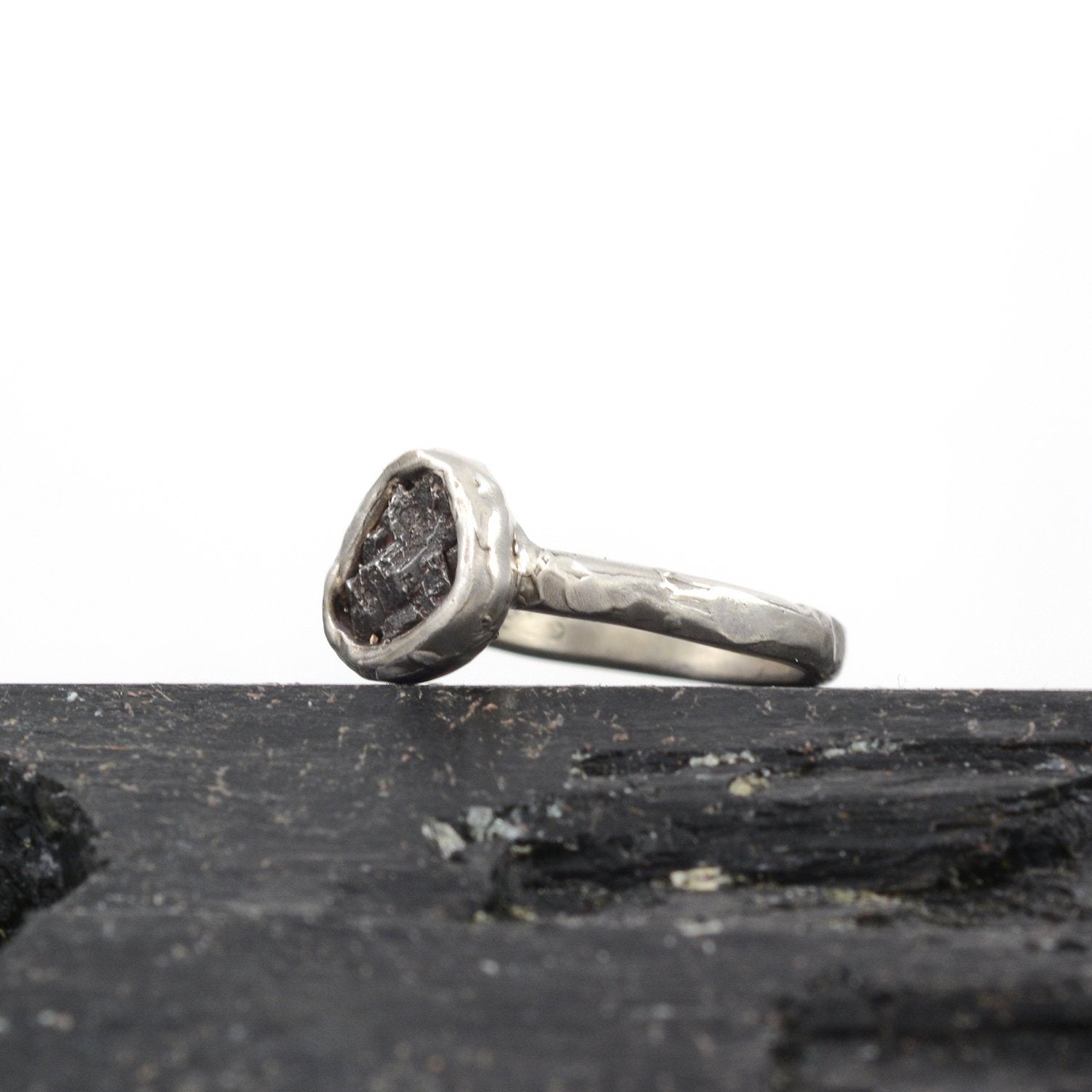 Single Meteorite Ring in Palladium Sterling Silver - size 3.75 - Ready to Ship - Beth Cyr Handmade Jewelry