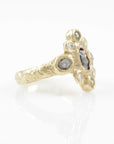 Meteorite Ring with Rough Diamonds, Sapphires and Moissanite in 14k Yellow Gold - size 5.5 - Ready to Ship - Beth Cyr Handmade Jewelry