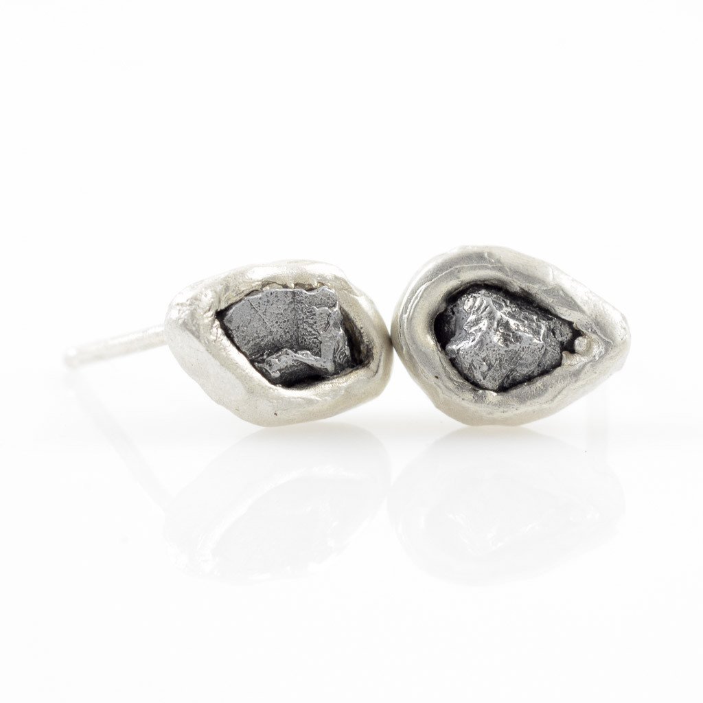 Meteorite Post Earrings in Sterling Silver - Ready to ship - Beth Cyr Handmade Jewelry