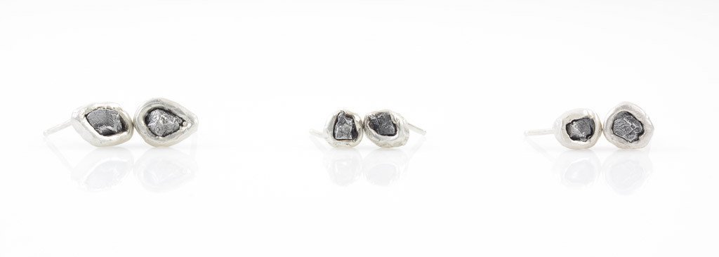 Meteorite Post Earrings in Sterling Silver - Ready to ship - Beth Cyr Handmade Jewelry