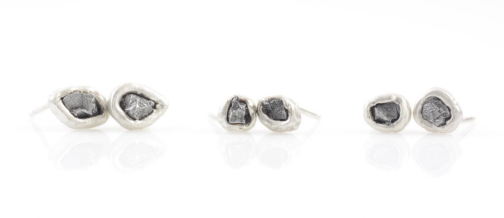 Meteorite Post Earrings in Sterling Silver - Ready to ship - Beth Cyr Handmade Jewelry