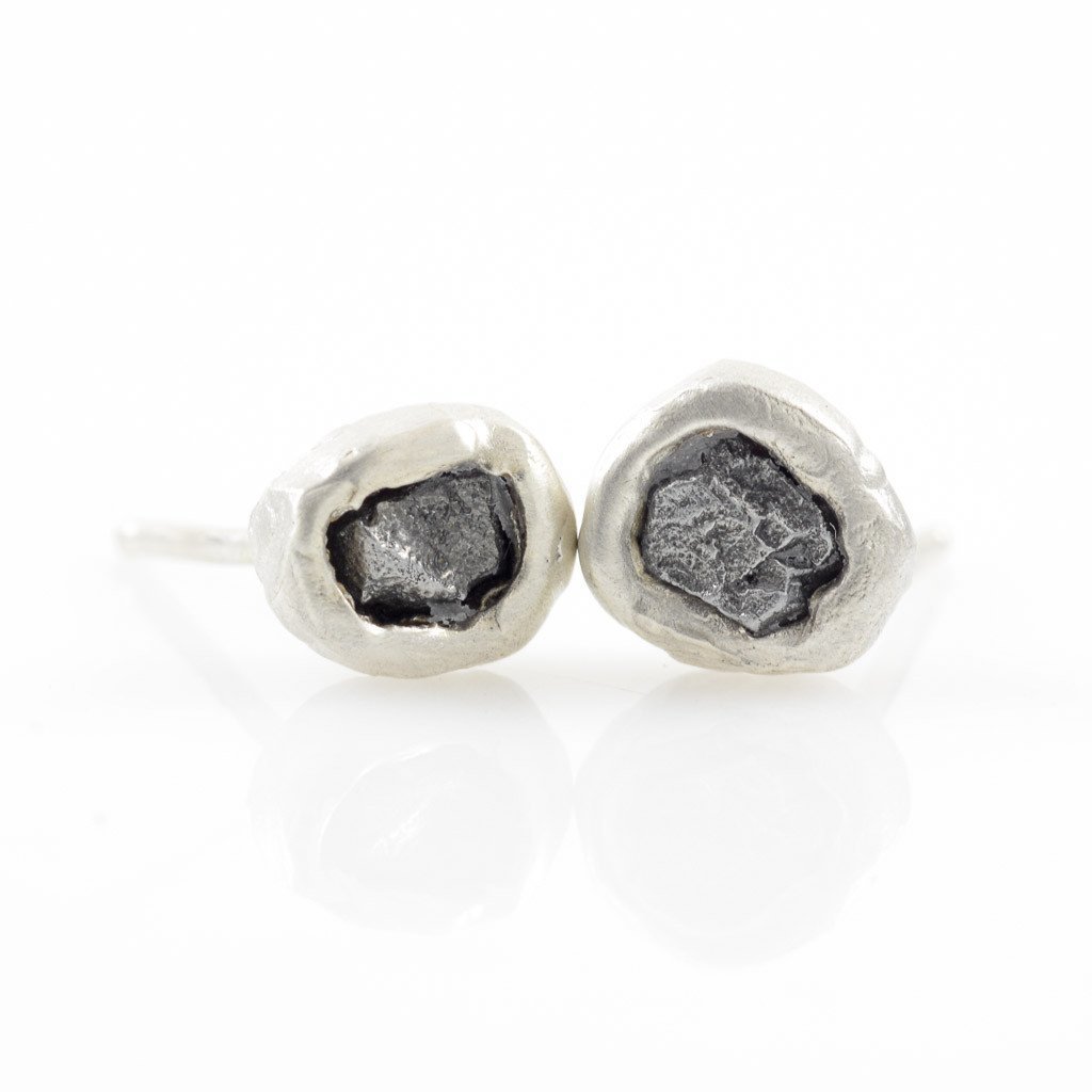 Meteorite Post Earrings in Sterling Silver - Ready to ship - Beth Cyr Handmade Jewelry