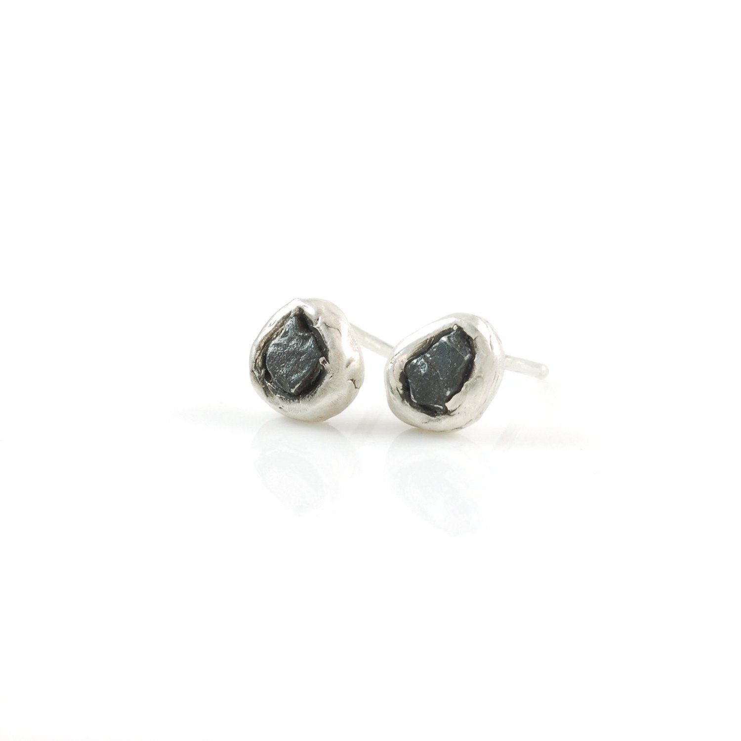 Meteorite Post Earrings in Sterling Silver - Ready to ship - Beth Cyr Handmade Jewelry