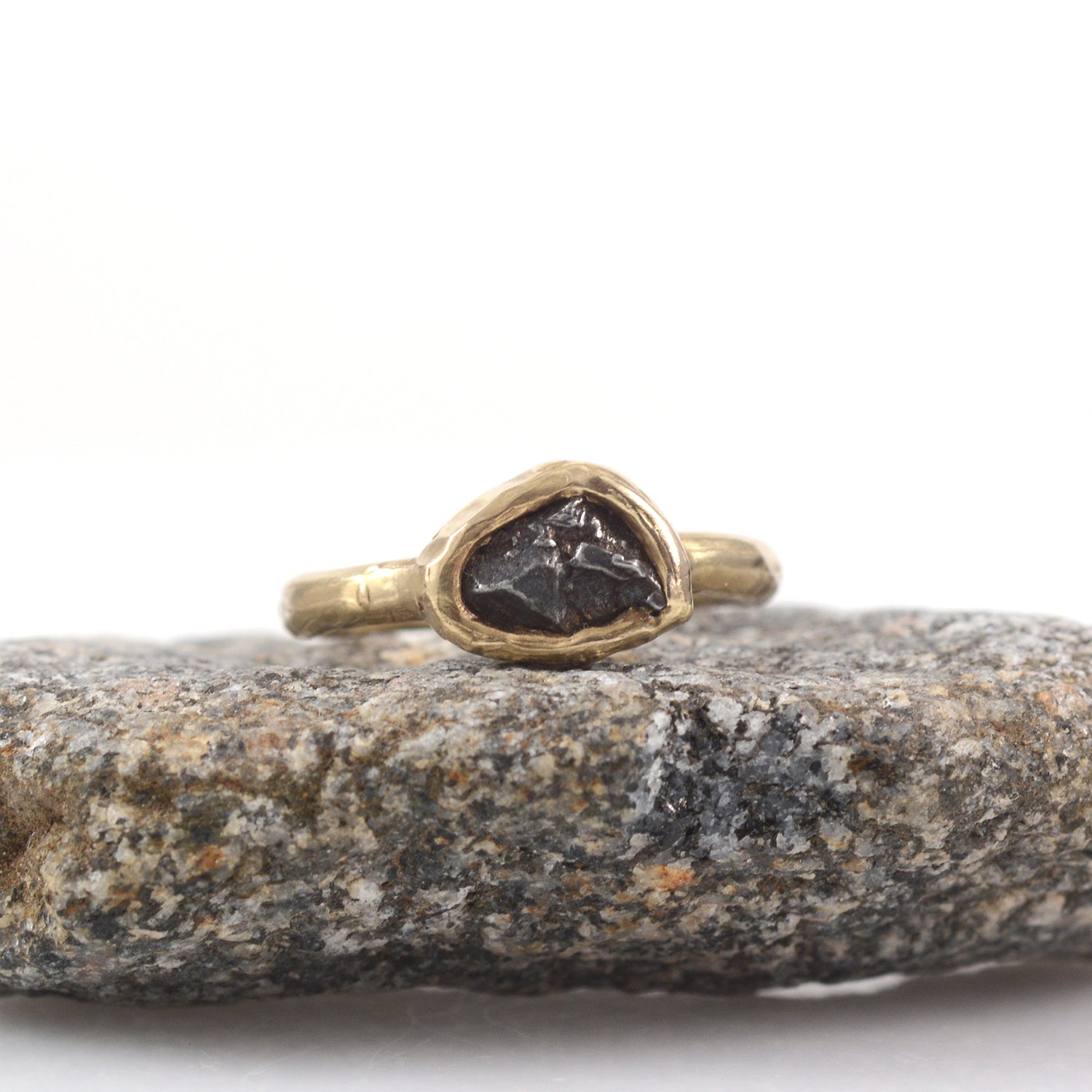 Single Meteorite Ring in 14k Yellow Gold- size 5 - Ready to Ship