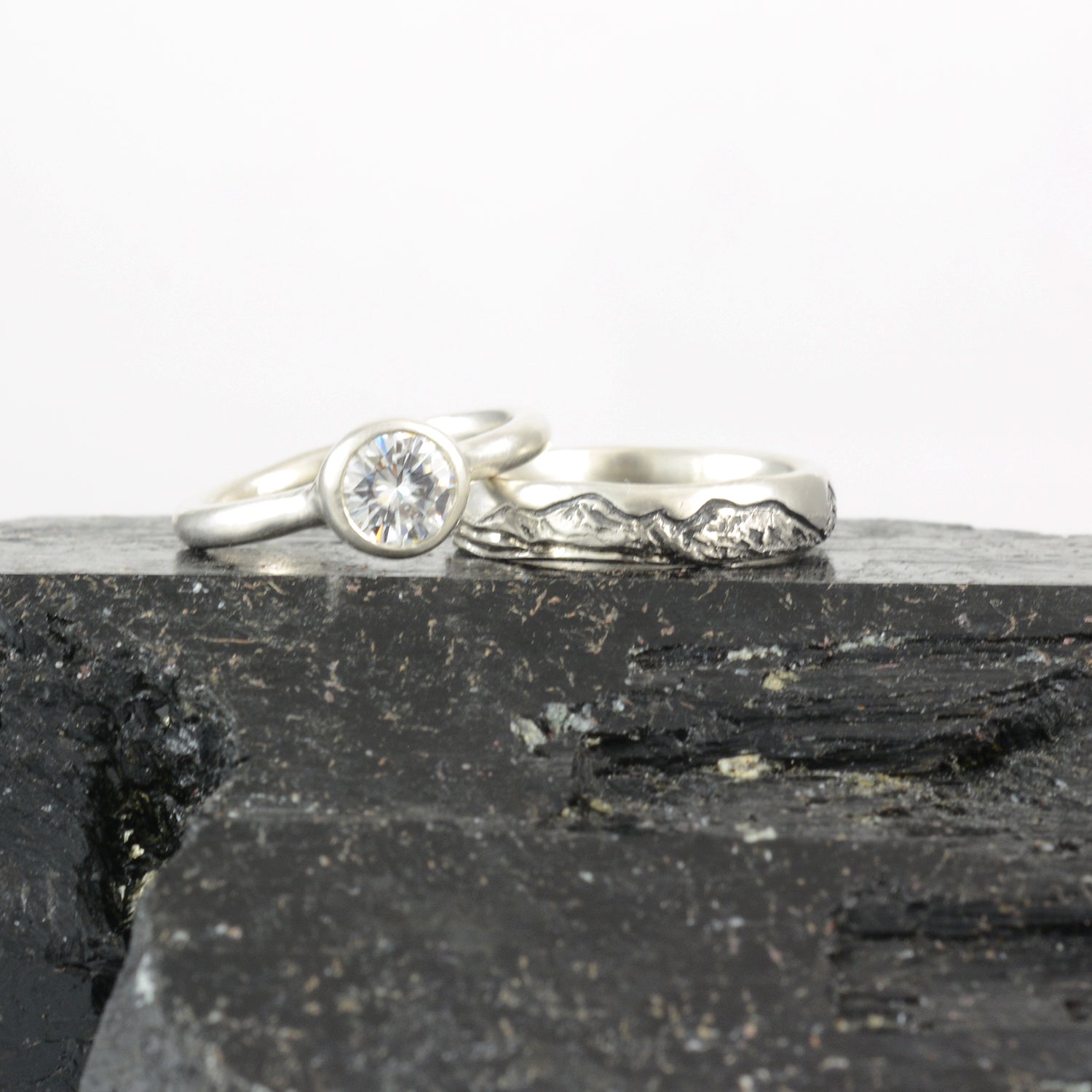 Landscape band with moissanite simplicity ring - final balance