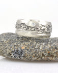 Mountain, Sea and Sand Ring in Palladium Sterling Silver with Moissanite - Size 8 - Ready to Ship - Beth Cyr Handmade Jewelry