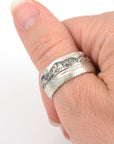 Mountain, Sea and Sand Ring in Palladium Sterling Silver with Moissanite - Size 8 - Ready to Ship - Beth Cyr Handmade Jewelry