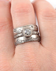 Mountain Ring Set with Dark Gray Moissanite in Palladium/Silver - size 6 - Ready to Ship - Beth Cyr Handmade Jewelry