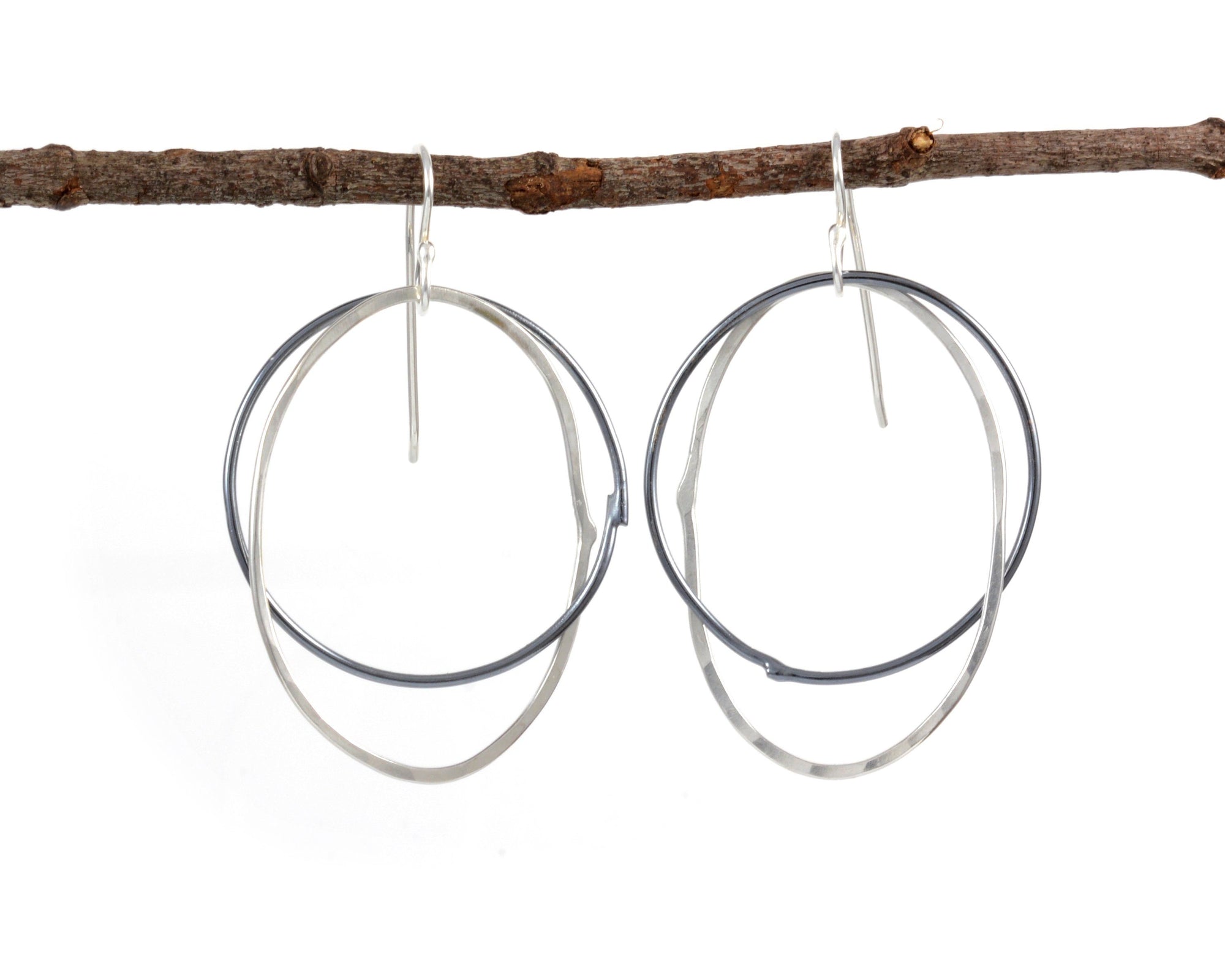 Night and Day Earrings - Argentium Sterling Silver Intertwined Circle and Oval - Ready to Ship - Beth Cyr Handmade Jewelry