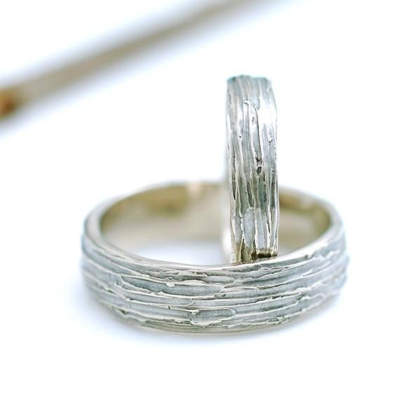 Tree Bark Wedding Rings Palladium White Gold - Made to Order - Beth Cyr Handmade Jewelry