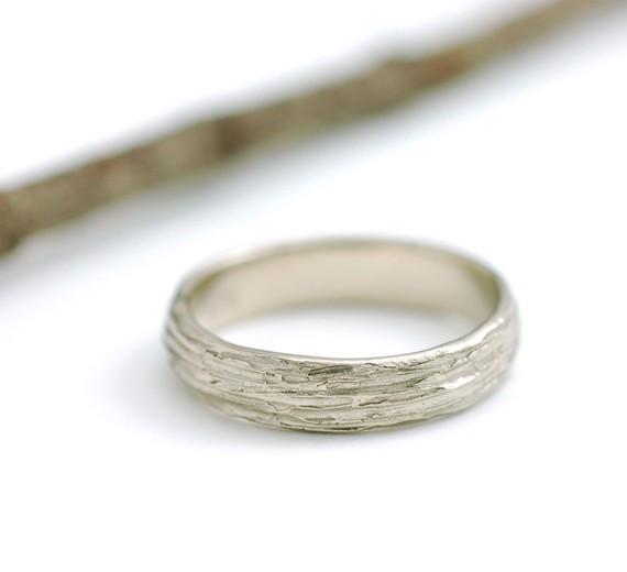 Tree Bark Wedding Rings Palladium White Gold - Made to Order - Beth Cyr Handmade Jewelry