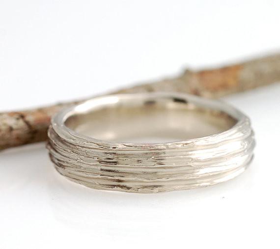 Tree Bark Wedding Rings Palladium White Gold - Made to Order - Beth Cyr Handmade Jewelry