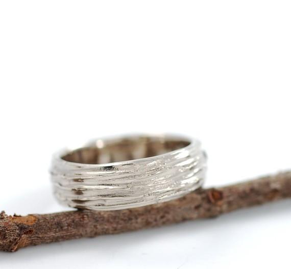 Tree Bark Wedding Rings Palladium White Gold - Made to Order - Beth Cyr Handmade Jewelry