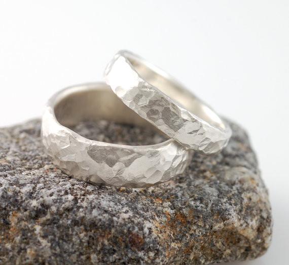 Love Rocks Hammered Wedding Rings in Palladium Sterling Silver - Made to Order - Beth Cyr Handmade Jewelry