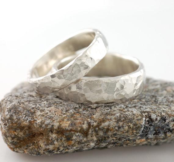 Love Rocks Hammered Wedding Rings in Palladium Sterling Silver - Made to Order - Beth Cyr Handmade Jewelry