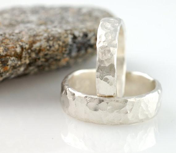 Love Rocks Hammered Wedding Rings in Palladium Sterling Silver - Made to Order - Beth Cyr Handmade Jewelry