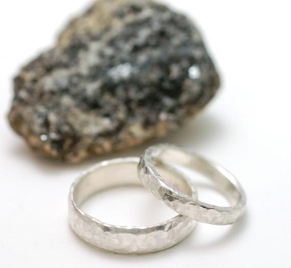 Love Rocks Hammered Wedding Rings in Palladium Sterling Silver - Made to Order - Beth Cyr Handmade Jewelry