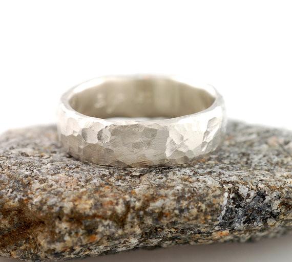 Love Rocks Hammered Wedding Rings in Palladium Sterling Silver - Made to Order - Beth Cyr Handmade Jewelry