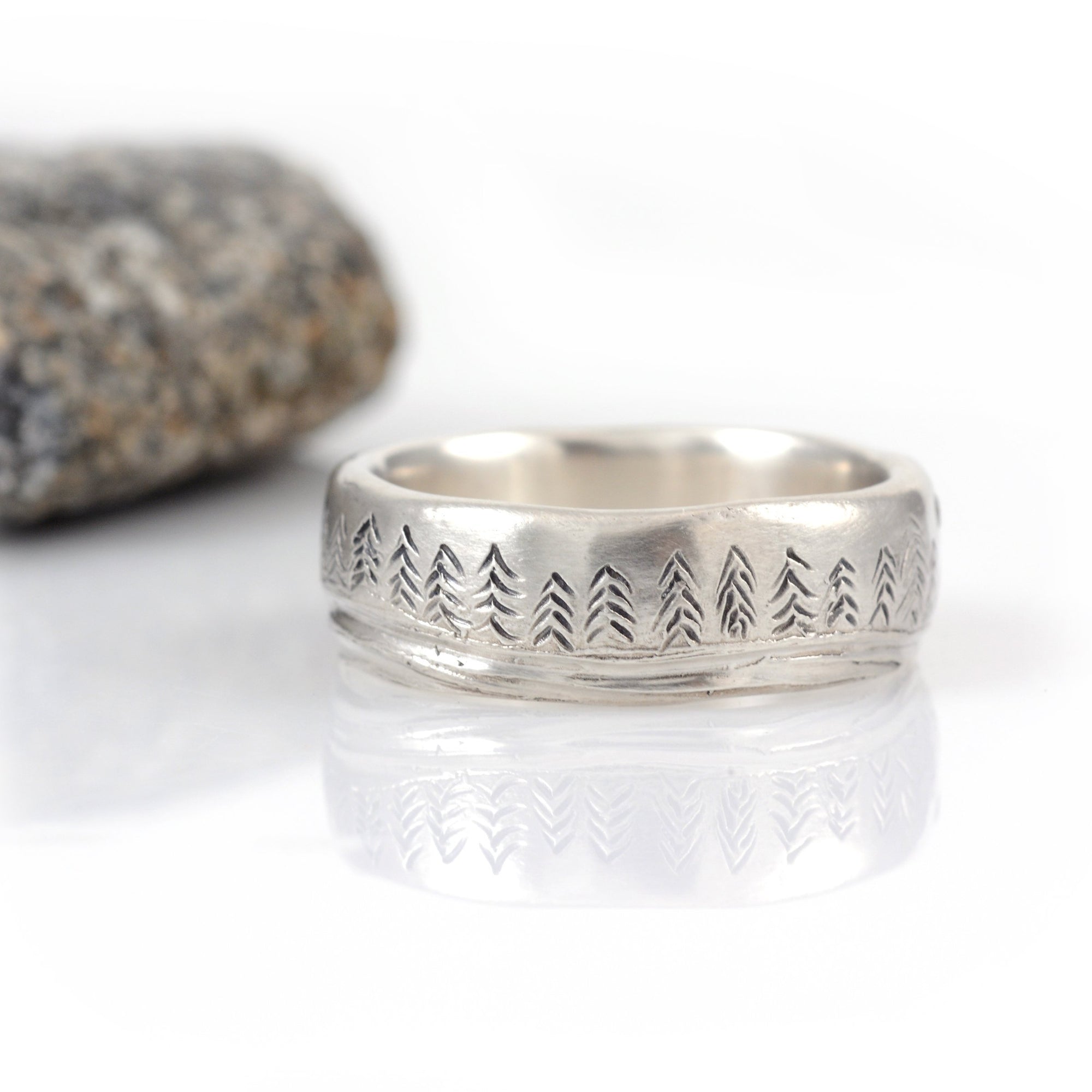 Tree and Sea Wedding Rings in Palladium Sterling Silver  - Made to Order - Beth Cyr Handmade Jewelry