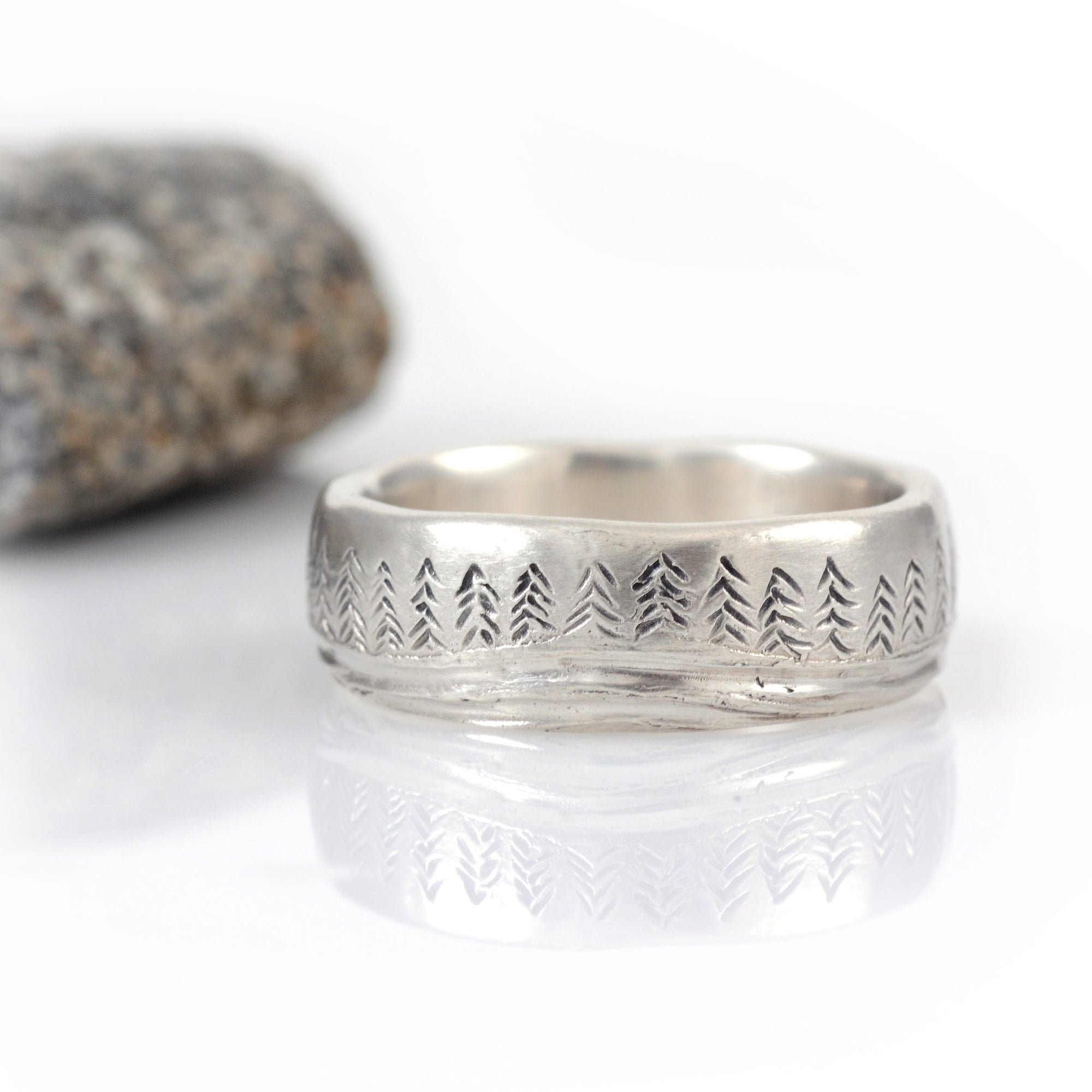 Tree and Sea Wedding Rings in Palladium Sterling Silver  - Made to Order - Beth Cyr Handmade Jewelry