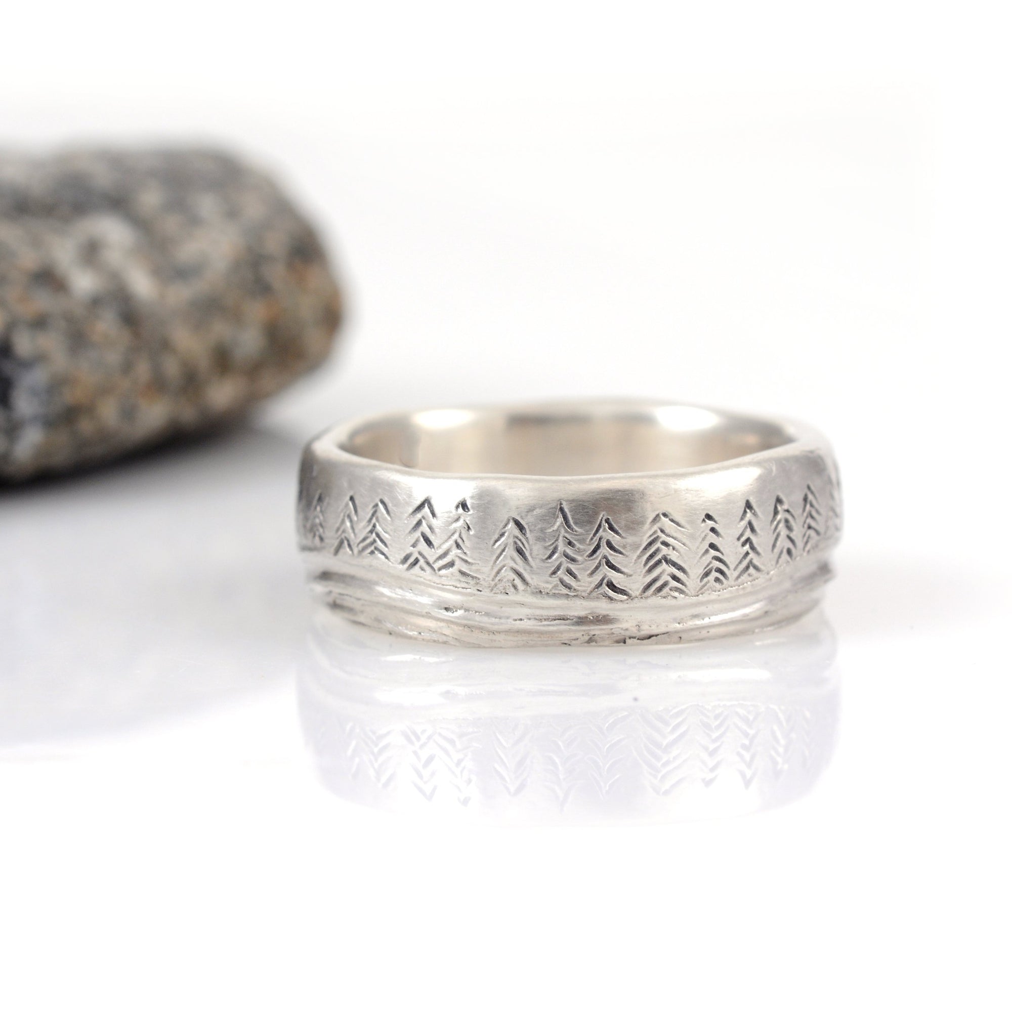 Tree and Sea Wedding Rings in Palladium Sterling Silver  - Made to Order - Beth Cyr Handmade Jewelry