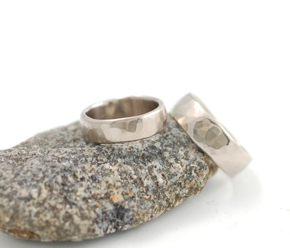 Simple Hammered Wedding Rings in Palladium White Gold - Made to Order - Beth Cyr Handmade Jewelry