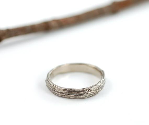 Tree Bark Wedding Rings Palladium White Gold - Made to Order - Beth Cyr Handmade Jewelry