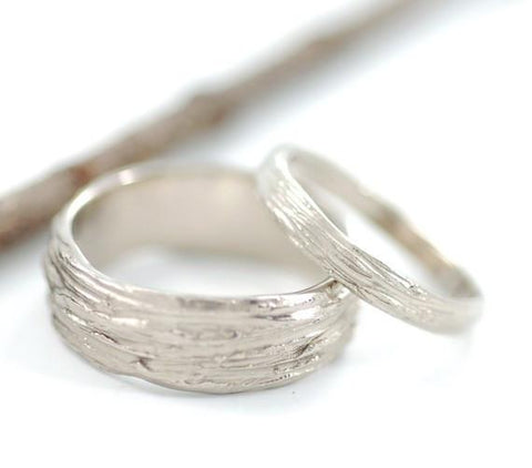 Tree Bark Wedding Rings Palladium White Gold - Made to Order - Beth Cyr Handmade Jewelry
