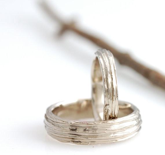 Tree Bark Wedding Rings Palladium White Gold - Made to Order - Beth Cyr Handmade Jewelry