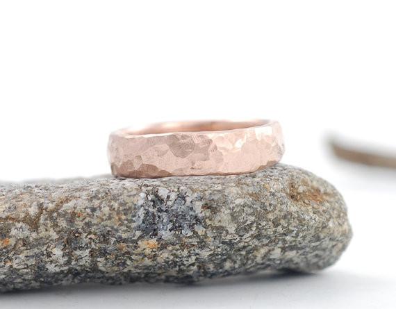 Love Rocks Hammered Wedding Rings in Rose Gold - Made to order - Beth Cyr Handmade Jewelry