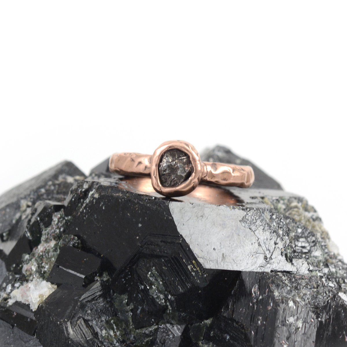 Single Meteorite Ring in 14k Rose Gold - size 6 - Ready to Ship - Beth Cyr Handmade Jewelry