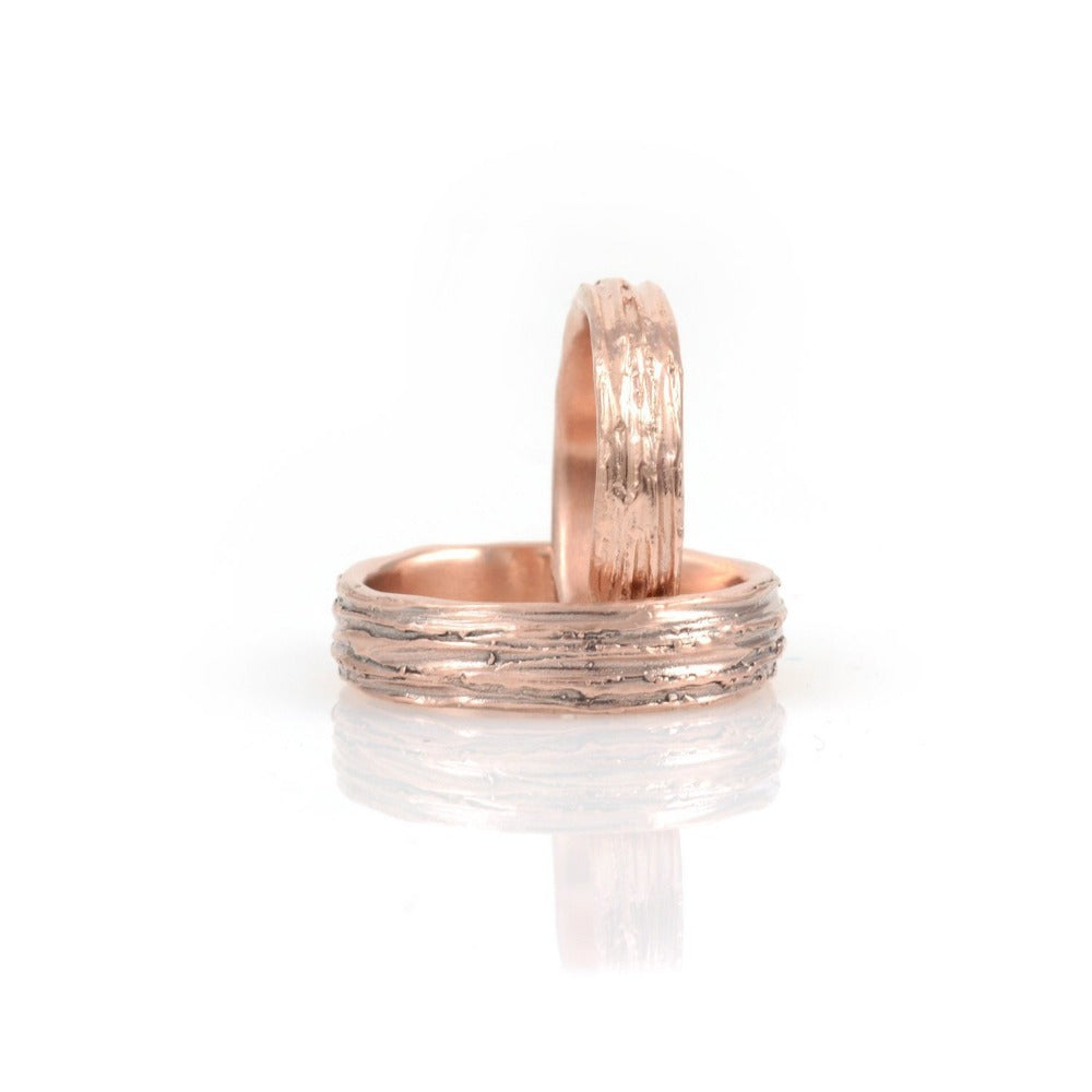 Tree Bark Wedding Rings in Rose Gold - Made to Order - Beth Cyr Handmade Jewelry