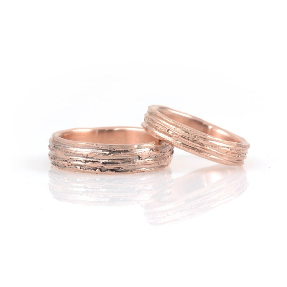 Tree Bark Wedding Rings in Rose Gold - Made to Order - Beth Cyr Handmade Jewelry